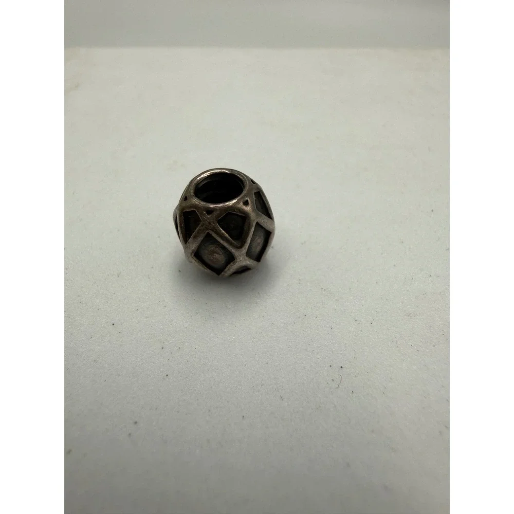 Pandora Sterling Silver Geometric Lattice Web Cage Charm Bead S925 ALE Oxidized